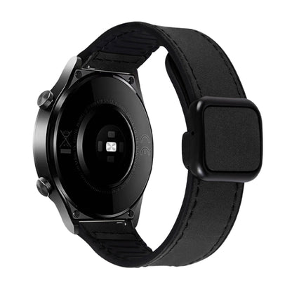 Crazy Horse Texture Fold Magnetic Buckle Leather Silicone Watch Band, 20mm, 22mm