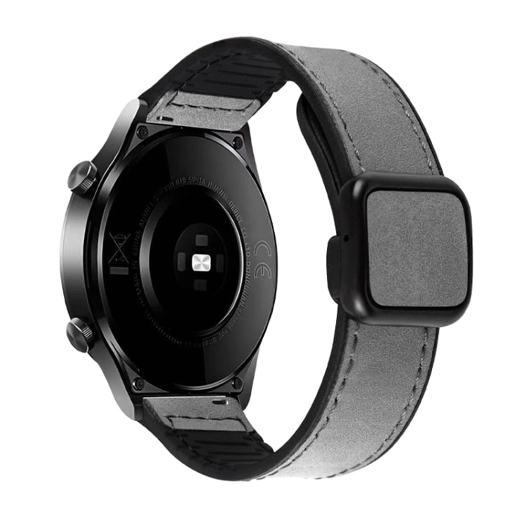 Crazy Horse Texture Fold Magnetic Buckle Leather Silicone Watch Band, 20mm, 22mm