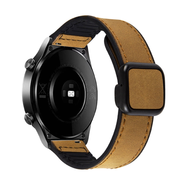 Crazy Horse Texture Fold Magnetic Buckle Leather Silicone Watch Band, 20mm, 22mm