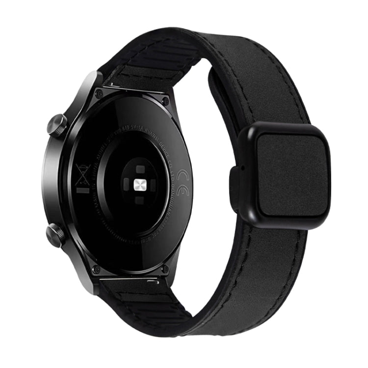 Crazy Horse Texture Fold Magnetic Buckle Leather Silicone Watch Band, 20mm, 22mm