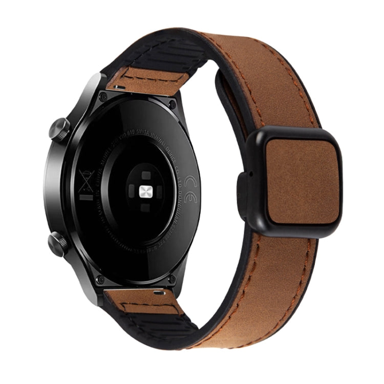 Crazy Horse Texture Fold Magnetic Buckle Leather Silicone Watch Band, 20mm, 22mm
