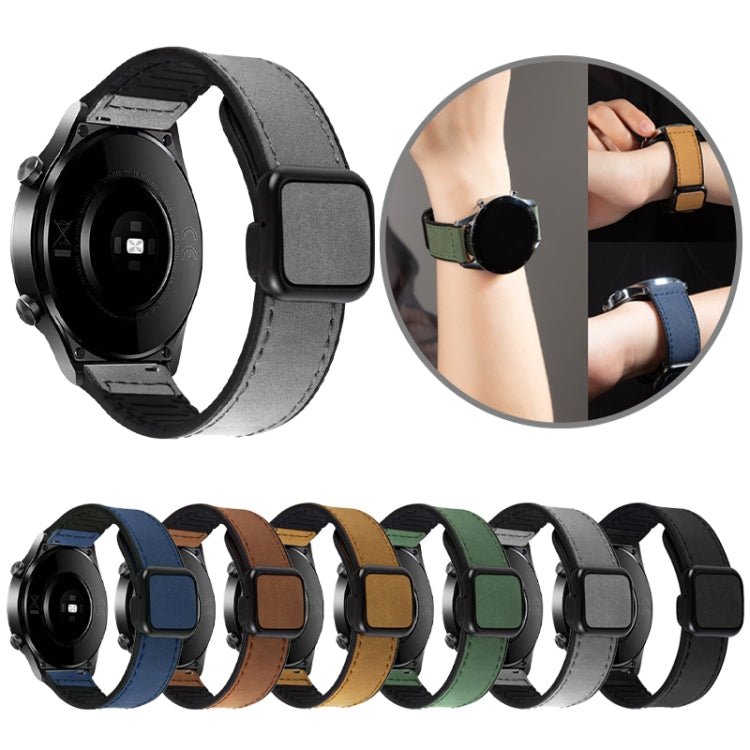 Crazy Horse Texture Fold Magnetic Buckle Leather Silicone Watch Band, 20mm, 22mm
