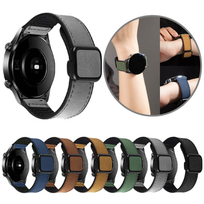 Crazy Horse Texture Fold Magnetic Buckle Leather Silicone Watch Band, 20mm, 22mm