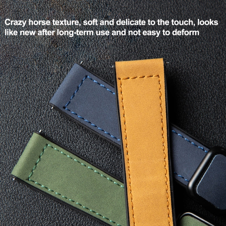 Crazy Horse Texture Fold Magnetic Buckle Leather Silicone Watch Band, 20mm, 22mm