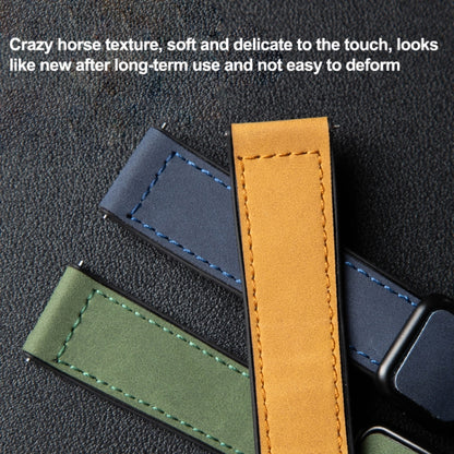 Crazy Horse Texture Fold Magnetic Buckle Leather Silicone Watch Band, 20mm, 22mm