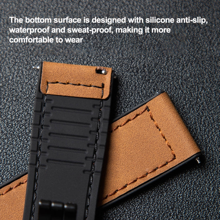 Crazy Horse Texture Fold Magnetic Buckle Leather Silicone Watch Band, 20mm, 22mm