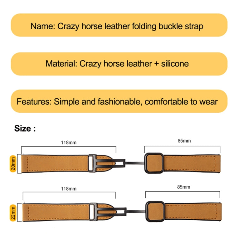 Crazy Horse Texture Fold Magnetic Buckle Leather Silicone Watch Band, 20mm, 22mm