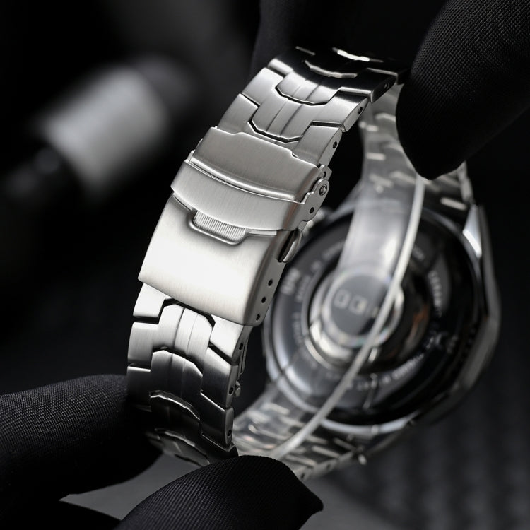 Dual Safety Buckle Turtle Buckle Stainless Steel Watch Band, 22mm