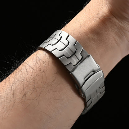 Dual Safety Buckle Turtle Buckle Stainless Steel Watch Band, 22mm