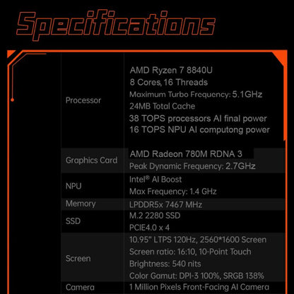ONE-NETBOOK OneXPlayer X1 10.95 inch Handheld Game Console, Windows 11 AMD Ryzen 7 8840U