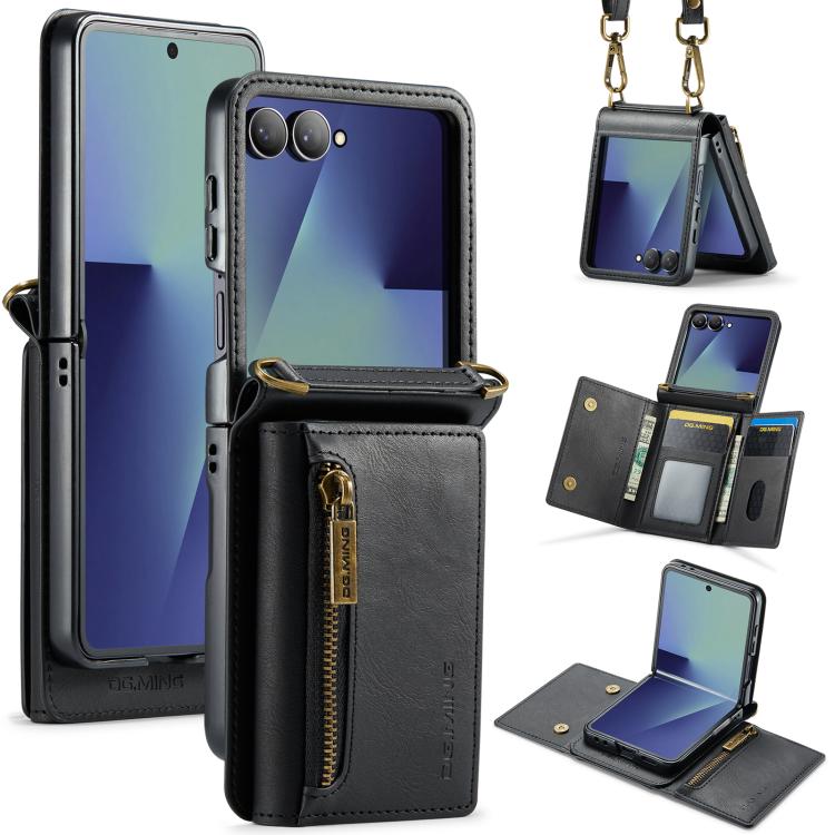 DG.MING M5 Series Zip RFID Multi Card Detachable Leather Phone Case with Long Lanyard, For Galaxy Z Flip8 5G, For Samsung Galaxy Z Flip7 5G, For Samsung Galaxy Z Flip6, For Samsung Galaxy Z Flip5 5G, For Samsung Galaxy Z Flip4 5G                       ...