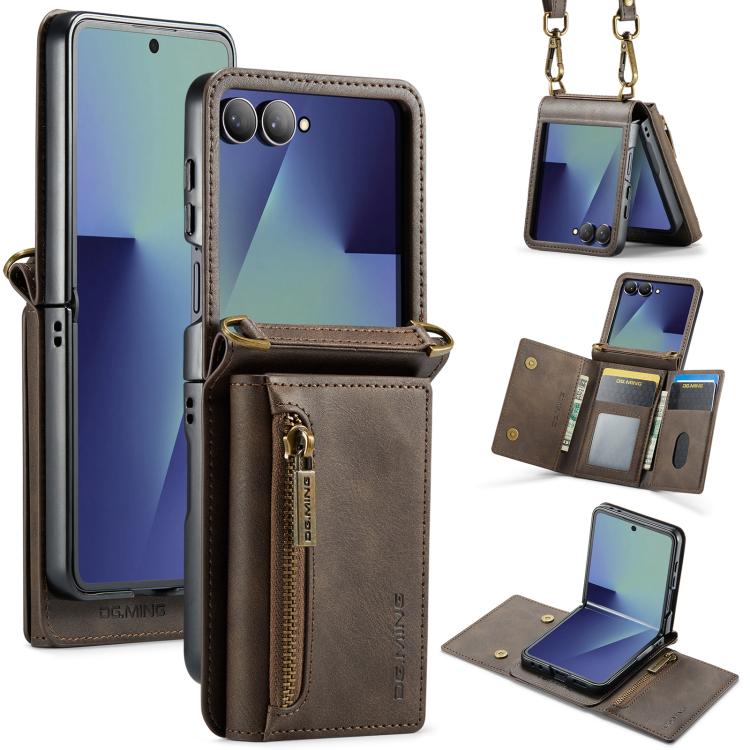 DG.MING M5 Series Zip RFID Multi Card Detachable Leather Phone Case with Long Lanyard, For Galaxy Z Flip8 5G, For Samsung Galaxy Z Flip7 5G, For Samsung Galaxy Z Flip6, For Samsung Galaxy Z Flip5 5G, For Samsung Galaxy Z Flip4 5G                       ...
