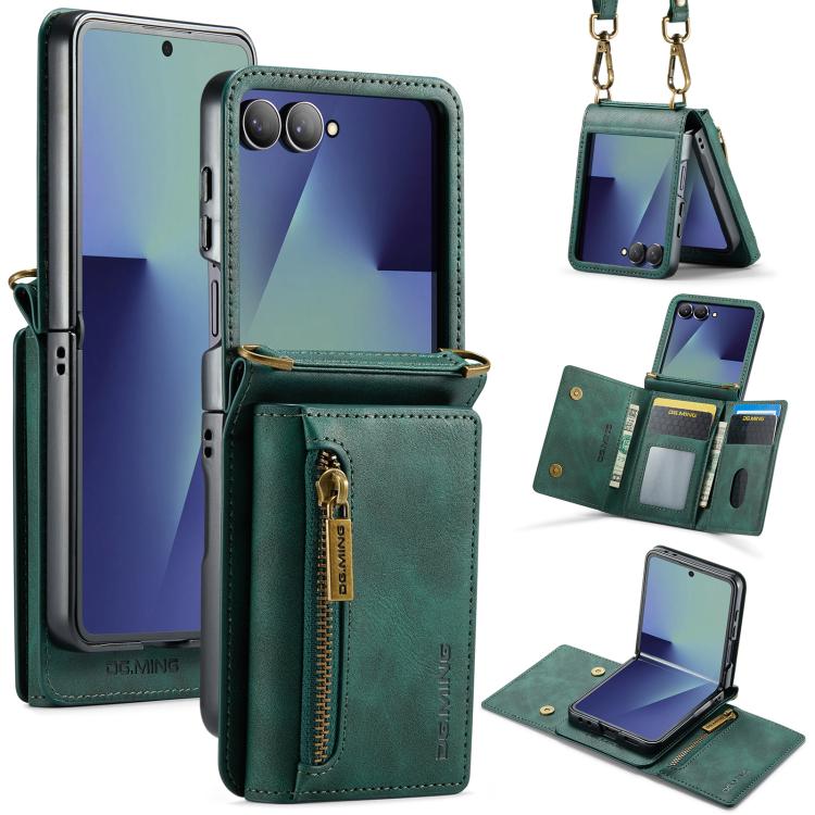 DG.MING M5 Series Zip RFID Multi Card Detachable Leather Phone Case with Long Lanyard, For Galaxy Z Flip8 5G, For Samsung Galaxy Z Flip7 5G, For Samsung Galaxy Z Flip6, For Samsung Galaxy Z Flip5 5G, For Samsung Galaxy Z Flip4 5G                       ...