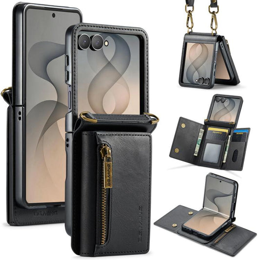 DG.MING M5 Series Zip RFID Multi Card Detachable Leather Phone Case with Long Lanyard, For Galaxy Z Flip8 5G, For Samsung Galaxy Z Flip7 5G, For Samsung Galaxy Z Flip6, For Samsung Galaxy Z Flip5 5G, For Samsung Galaxy Z Flip4 5G