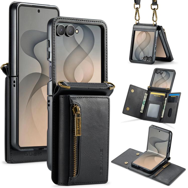 DG.MING M5 Series Zip RFID Multi Card Detachable Leather Phone Case with Long Lanyard, For Galaxy Z Flip8 5G, For Samsung Galaxy Z Flip7 5G, For Samsung Galaxy Z Flip6, For Samsung Galaxy Z Flip5 5G, For Samsung Galaxy Z Flip4 5G                       ...
