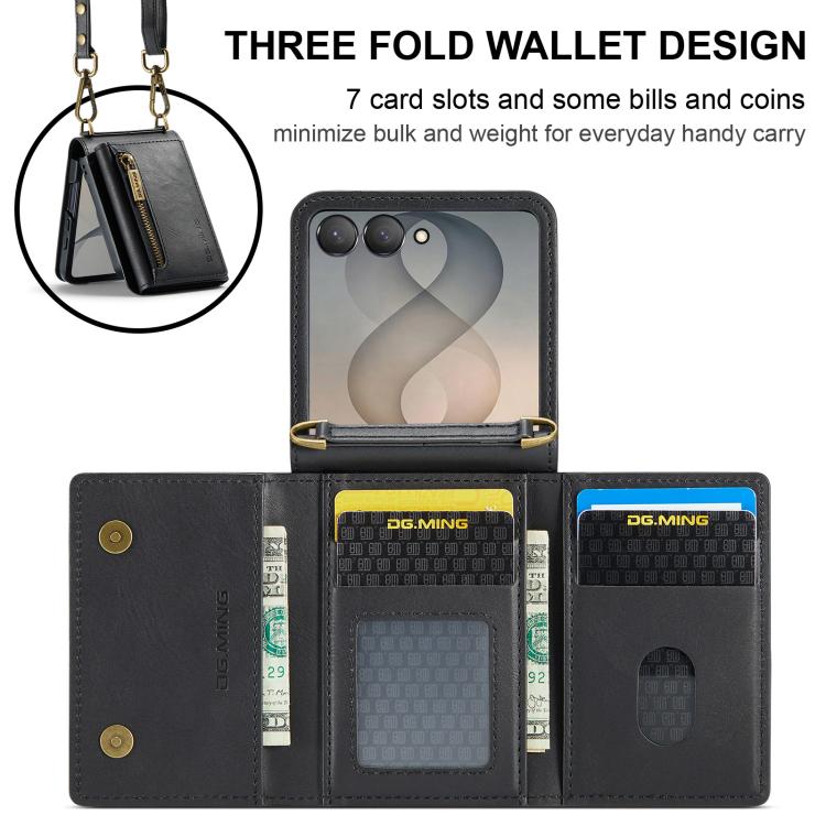 DG.MING M5 Series Zip RFID Multi Card Detachable Leather Phone Case with Long Lanyard, For Galaxy Z Flip8 5G, For Samsung Galaxy Z Flip7 5G, For Samsung Galaxy Z Flip6, For Samsung Galaxy Z Flip5 5G, For Samsung Galaxy Z Flip4 5G                       ...