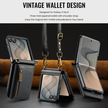 DG.MING M5 Series Zip RFID Multi Card Detachable Leather Phone Case with Long Lanyard, For Galaxy Z Flip8 5G, For Samsung Galaxy Z Flip7 5G, For Samsung Galaxy Z Flip6, For Samsung Galaxy Z Flip5 5G, For Samsung Galaxy Z Flip4 5G                       ...