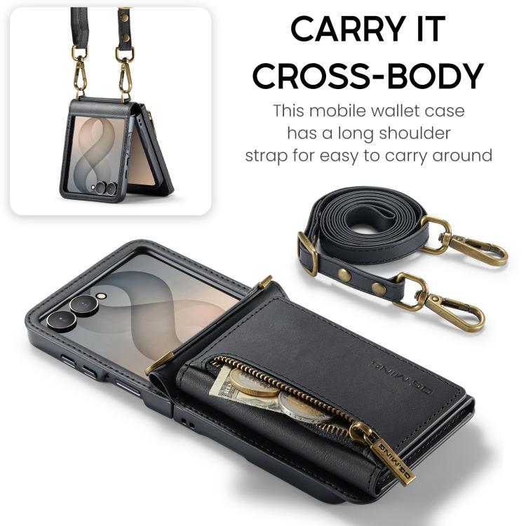 DG.MING M5 Series Zip RFID Multi Card Detachable Leather Phone Case with Long Lanyard, For Galaxy Z Flip8 5G, For Samsung Galaxy Z Flip7 5G, For Samsung Galaxy Z Flip6, For Samsung Galaxy Z Flip5 5G, For Samsung Galaxy Z Flip4 5G                       ...