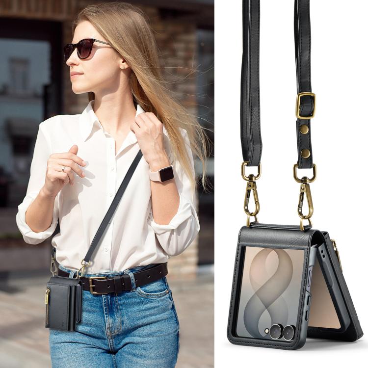 DG.MING M5 Series Zip RFID Multi Card Detachable Leather Phone Case with Long Lanyard, For Galaxy Z Flip8 5G, For Samsung Galaxy Z Flip7 5G, For Samsung Galaxy Z Flip6, For Samsung Galaxy Z Flip5 5G, For Samsung Galaxy Z Flip4 5G                       ...