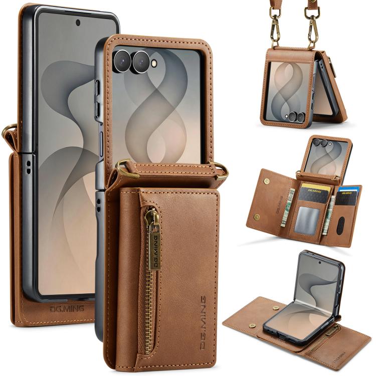 DG.MING M5 Series Zip RFID Multi Card Detachable Leather Phone Case with Long Lanyard, For Galaxy Z Flip8 5G, For Samsung Galaxy Z Flip7 5G, For Samsung Galaxy Z Flip6, For Samsung Galaxy Z Flip5 5G, For Samsung Galaxy Z Flip4 5G                       ...