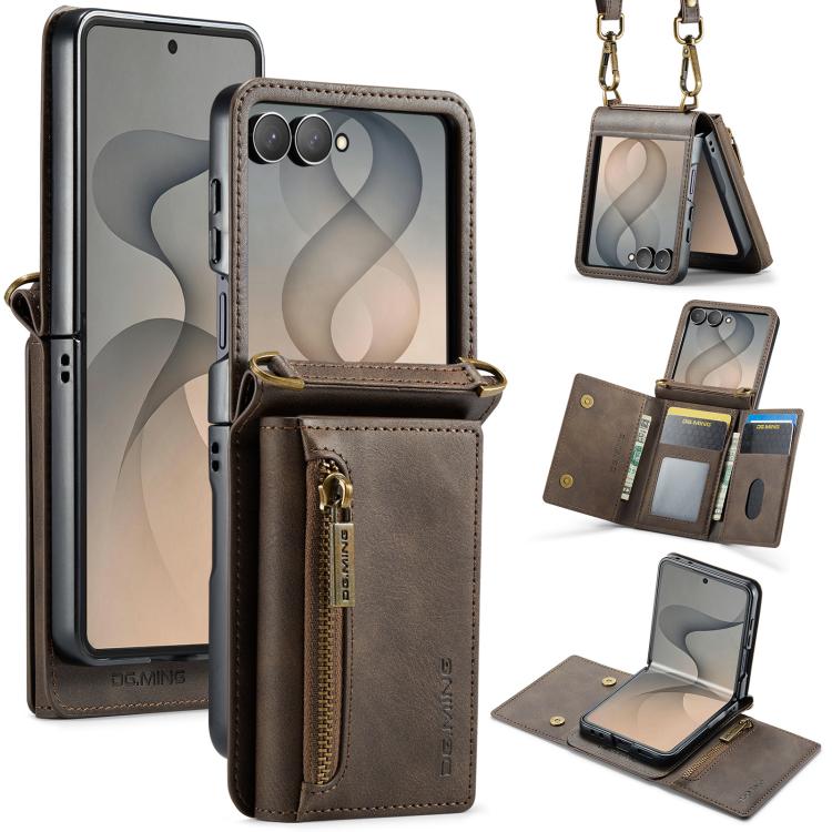 DG.MING M5 Series Zip RFID Multi Card Detachable Leather Phone Case with Long Lanyard, For Galaxy Z Flip8 5G, For Samsung Galaxy Z Flip7 5G, For Samsung Galaxy Z Flip6, For Samsung Galaxy Z Flip5 5G, For Samsung Galaxy Z Flip4 5G                       ...