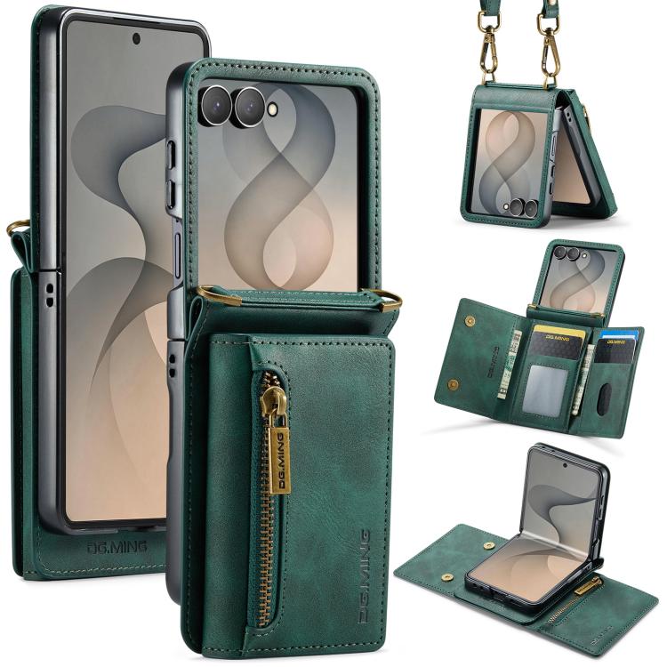 DG.MING M5 Series Zip RFID Multi Card Detachable Leather Phone Case with Long Lanyard, For Galaxy Z Flip8 5G, For Samsung Galaxy Z Flip7 5G, For Samsung Galaxy Z Flip6, For Samsung Galaxy Z Flip5 5G, For Samsung Galaxy Z Flip4 5G                       ...