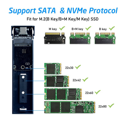 Aluminium Alloy M.2 NDFF&NVMe 2-in-1 External Hard Drive Enclosure, NDFF&NVMe