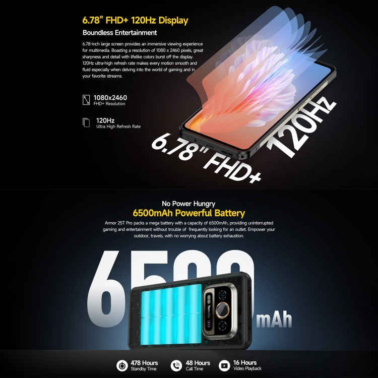 Téléphone robuste Ulefone Armor 25T Pro, imagerie thermique, Android 15 de 6,78 pouces, MediaTek Dimensity 6300 Octa Core, Réseau: 5G, NFC, 8 Go+256 Go
