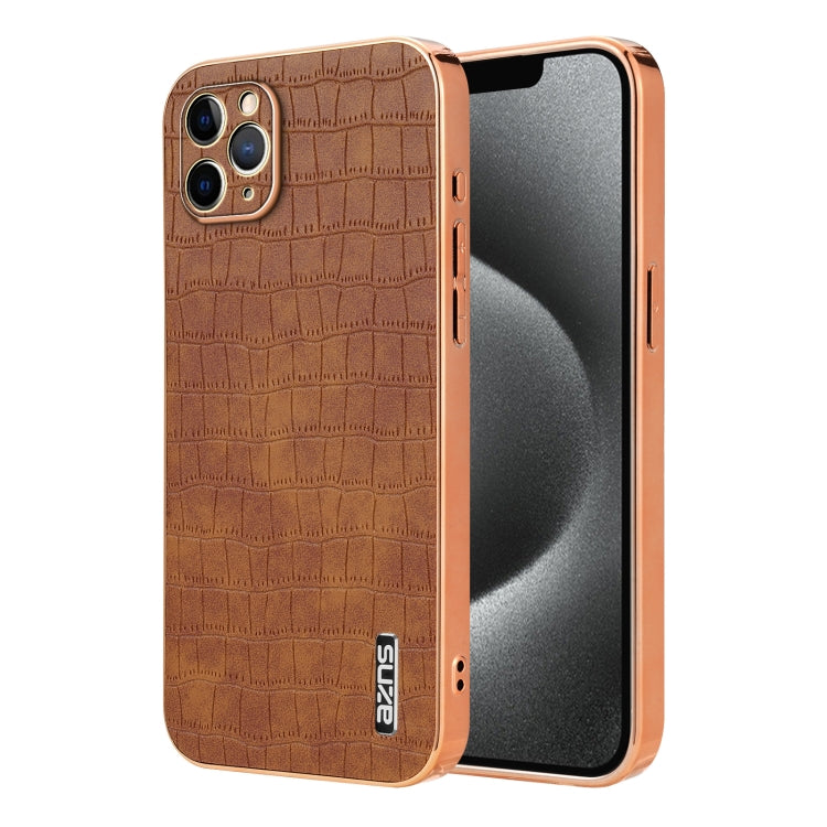 AZNS Electroplated Frame Crocodile Texture Full Coverage Phone Case, For iPhone 13, For iPhone 12, For iPhone 12 Pro Max, For iPhone 12 Pro, For iPhone 11 Pro Max, For iPhone 11, For iPhone 11 Pro