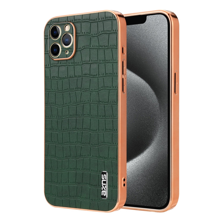 AZNS Electroplated Frame Crocodile Texture Full Coverage Phone Case, For iPhone 13, For iPhone 12, For iPhone 12 Pro Max, For iPhone 12 Pro, For iPhone 11 Pro Max, For iPhone 11, For iPhone 11 Pro