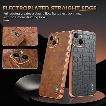 AZNS Electroplated Frame Crocodile Texture Full Coverage Phone Case, For iPhone 13, For iPhone 12, For iPhone 12 Pro Max, For iPhone 12 Pro, For iPhone 11 Pro Max, For iPhone 11, For iPhone 11 Pro