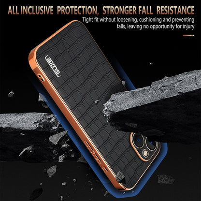 AZNS Electroplated Frame Crocodile Texture Full Coverage Phone Case, For iPhone 13, For iPhone 12, For iPhone 12 Pro Max, For iPhone 12 Pro, For iPhone 11 Pro Max, For iPhone 11, For iPhone 11 Pro