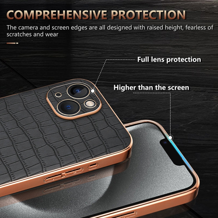 AZNS Electroplated Frame Crocodile Texture Full Coverage Phone Case, For iPhone 13, For iPhone 12, For iPhone 12 Pro Max, For iPhone 12 Pro, For iPhone 11 Pro Max, For iPhone 11, For iPhone 11 Pro