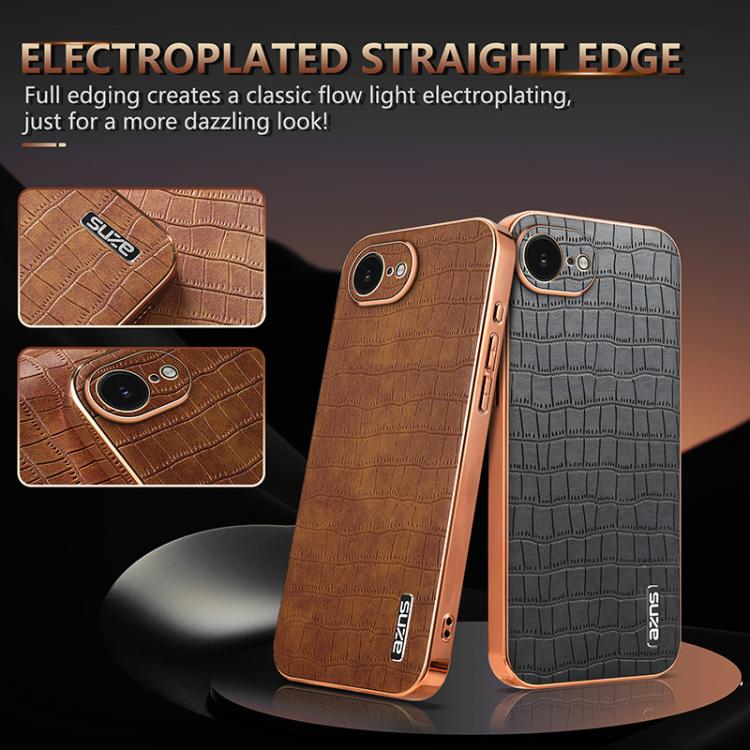 AZNS Electroplated Frame Crocodile Texture Full Coverage Phone Case, For iPhone 17e / 16e, For iPhone 17 Pro Max, For iPhone 17 Pro, For iPhone 17, For iPhone Air, For iPhone 16 Pro Max, For iPhone 16 Pro, For iPhone 16 Plus, For iPhone 16             ...