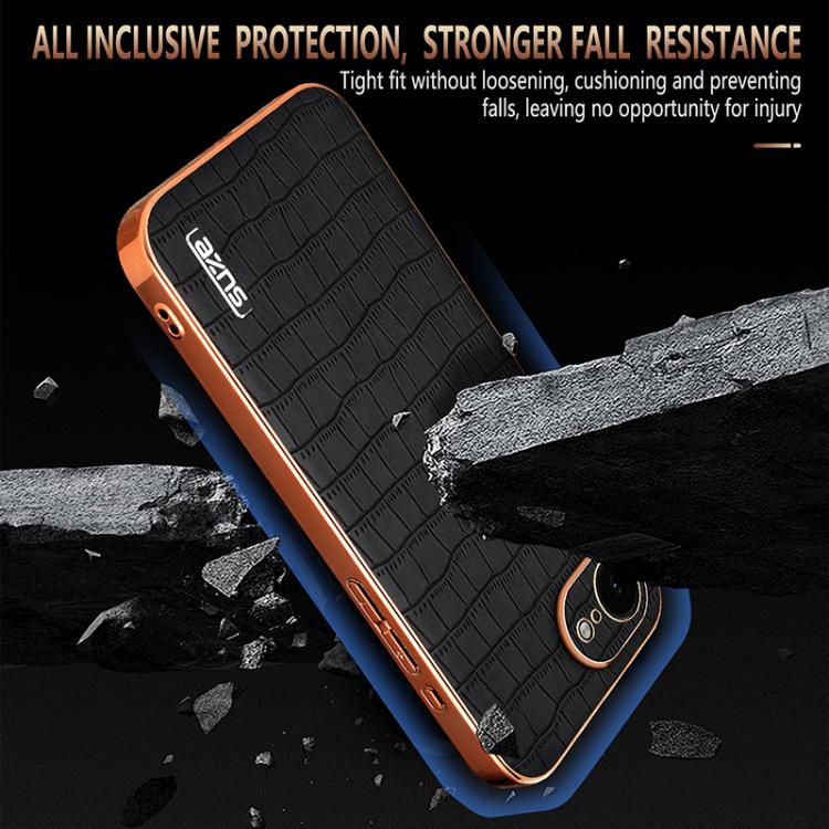 AZNS Electroplated Frame Crocodile Texture Full Coverage Phone Case, For iPhone 17e / 16e, For iPhone 17 Pro Max, For iPhone 17 Pro, For iPhone 17, For iPhone Air, For iPhone 16 Pro Max, For iPhone 16 Pro, For iPhone 16 Plus, For iPhone 16             ...