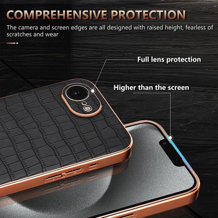 AZNS Electroplated Frame Crocodile Texture Full Coverage Phone Case, For iPhone 17e / 16e, For iPhone 17 Pro Max, For iPhone 17 Pro, For iPhone 17, For iPhone Air, For iPhone 16 Pro Max, For iPhone 16 Pro, For iPhone 16 Plus, For iPhone 16             ...