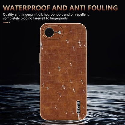 AZNS Electroplated Frame Crocodile Texture Full Coverage Phone Case, For iPhone 17e / 16e, For iPhone 17 Pro Max, For iPhone 17 Pro, For iPhone 17, For iPhone Air, For iPhone 16 Pro Max, For iPhone 16 Pro, For iPhone 16 Plus, For iPhone 16             ...