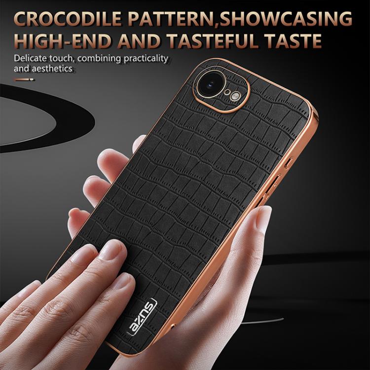 AZNS Electroplated Frame Crocodile Texture Full Coverage Phone Case, For iPhone 17e / 16e, For iPhone 17 Pro Max, For iPhone 17 Pro, For iPhone 17, For iPhone Air, For iPhone 16 Pro Max, For iPhone 16 Pro, For iPhone 16 Plus, For iPhone 16             ...