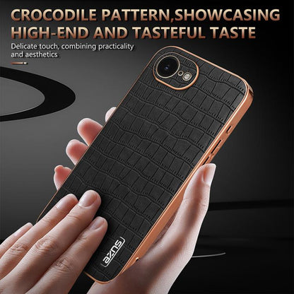 AZNS Electroplated Frame Crocodile Texture Full Coverage Phone Case, For iPhone 17e / 16e, For iPhone 17 Pro Max, For iPhone 17 Pro, For iPhone 17, For iPhone Air, For iPhone 16 Pro Max, For iPhone 16 Pro, For iPhone 16 Plus, For iPhone 16             ...
