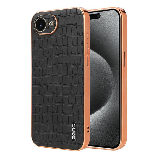 AZNS Electroplated Frame Crocodile Texture Full Coverage Phone Case, For iPhone 17e / 16e, For iPhone 17 Pro Max, For iPhone 17 Pro, For iPhone 17, For iPhone Air, For iPhone 16 Pro Max, For iPhone 16 Pro, For iPhone 16 Plus, For iPhone 16             ...