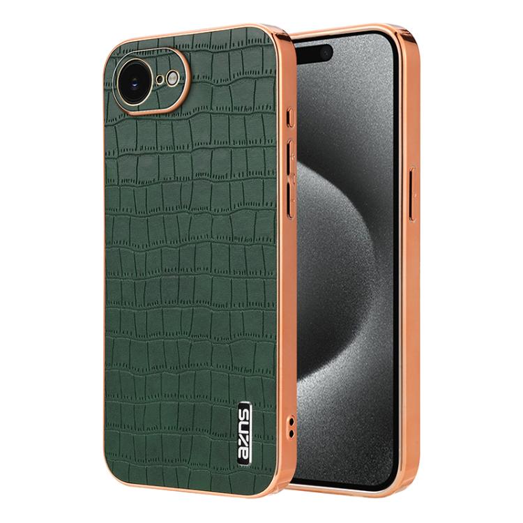 AZNS Electroplated Frame Crocodile Texture Full Coverage Phone Case, For iPhone 17e / 16e, For iPhone 17 Pro Max, For iPhone 17 Pro, For iPhone 17, For iPhone Air, For iPhone 16 Pro Max, For iPhone 16 Pro, For iPhone 16 Plus, For iPhone 16             ...