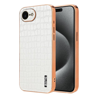 AZNS Electroplated Frame Crocodile Texture Full Coverage Phone Case, For iPhone 17e / 16e, For iPhone 17 Pro Max, For iPhone 17 Pro, For iPhone 17, For iPhone Air, For iPhone 16 Pro Max, For iPhone 16 Pro, For iPhone 16 Plus, For iPhone 16             ...