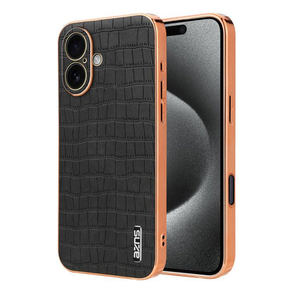 AZNS Electroplated Frame Crocodile Texture Full Coverage Phone Case, For iPhone 17e / 16e, For iPhone 17 Pro Max, For iPhone 17 Pro, For iPhone 17, For iPhone Air, For iPhone 16 Pro Max, For iPhone 16 Pro, For iPhone 16 Plus, For iPhone 16             ...