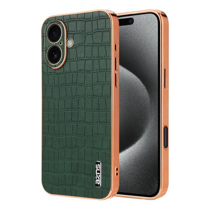 AZNS Electroplated Frame Crocodile Texture Full Coverage Phone Case, For iPhone 17e / 16e, For iPhone 17 Pro Max, For iPhone 17 Pro, For iPhone 17, For iPhone Air, For iPhone 16 Pro Max, For iPhone 16 Pro, For iPhone 16 Plus, For iPhone 16             ...