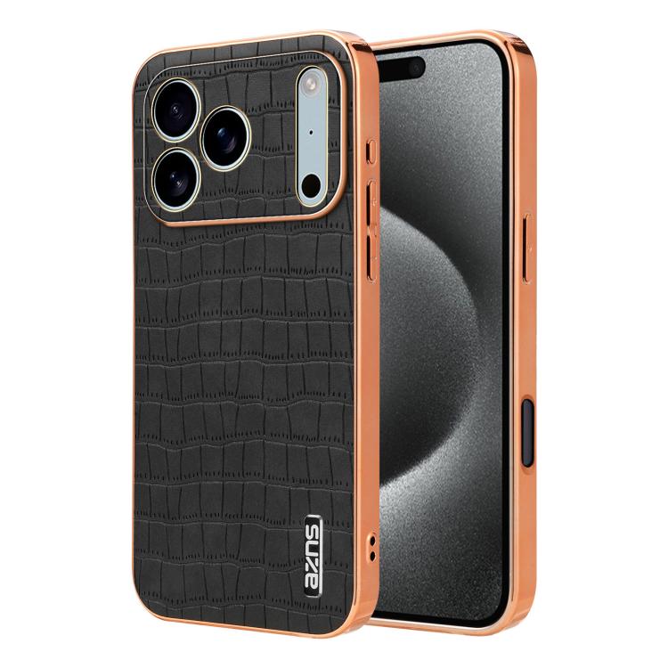 AZNS Electroplated Frame Crocodile Texture Full Coverage Phone Case, For iPhone 17e / 16e, For iPhone 17 Pro Max, For iPhone 17 Pro, For iPhone 17, For iPhone Air, For iPhone 16 Pro Max, For iPhone 16 Pro, For iPhone 16 Plus, For iPhone 16             ...