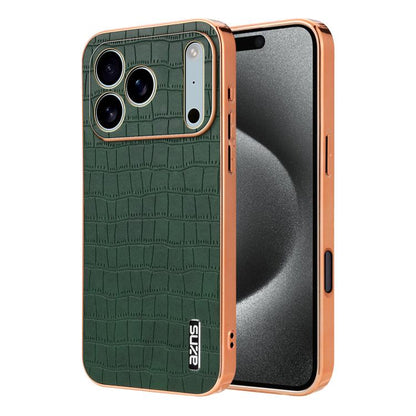 AZNS Electroplated Frame Crocodile Texture Full Coverage Phone Case, For iPhone 17e / 16e, For iPhone 17 Pro Max, For iPhone 17 Pro, For iPhone 17, For iPhone Air, For iPhone 16 Pro Max, For iPhone 16 Pro, For iPhone 16 Plus, For iPhone 16             ...