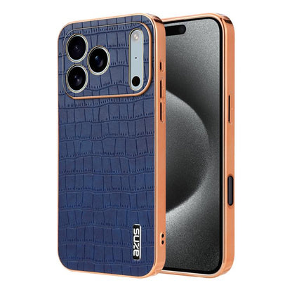 AZNS Electroplated Frame Crocodile Texture Full Coverage Phone Case, For iPhone 17e / 16e, For iPhone 17 Pro Max, For iPhone 17 Pro, For iPhone 17, For iPhone Air, For iPhone 16 Pro Max, For iPhone 16 Pro, For iPhone 16 Plus, For iPhone 16             ...
