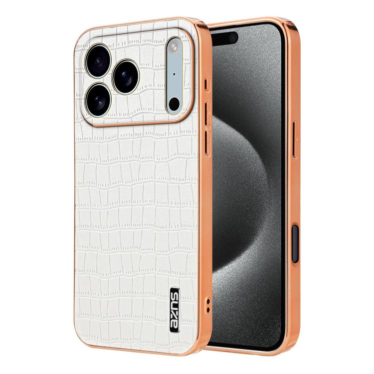 AZNS Electroplated Frame Crocodile Texture Full Coverage Phone Case, For iPhone 17e / 16e, For iPhone 17 Pro Max, For iPhone 17 Pro, For iPhone 17, For iPhone Air, For iPhone 16 Pro Max, For iPhone 16 Pro, For iPhone 16 Plus, For iPhone 16             ...