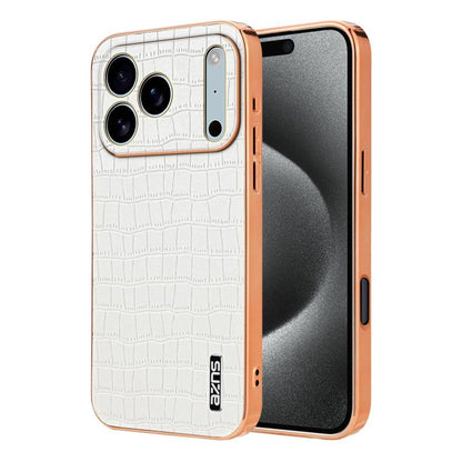 AZNS Electroplated Frame Crocodile Texture Full Coverage Phone Case, For iPhone 17e / 16e, For iPhone 17 Pro Max, For iPhone 17 Pro, For iPhone 17, For iPhone Air, For iPhone 16 Pro Max, For iPhone 16 Pro, For iPhone 16 Plus, For iPhone 16             ...