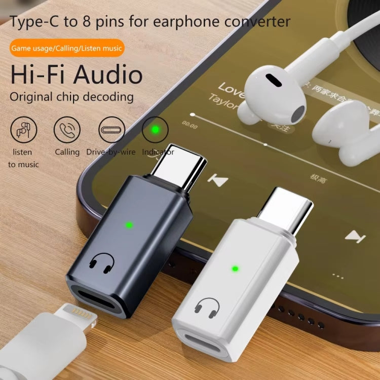 8 Pin Female to Type-C Male Adapter Hi-Fi Audio Sound Card Connector, Charging + Audio